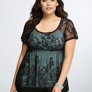 Torrid Sz1 Lace Babydoll Top Black EUC